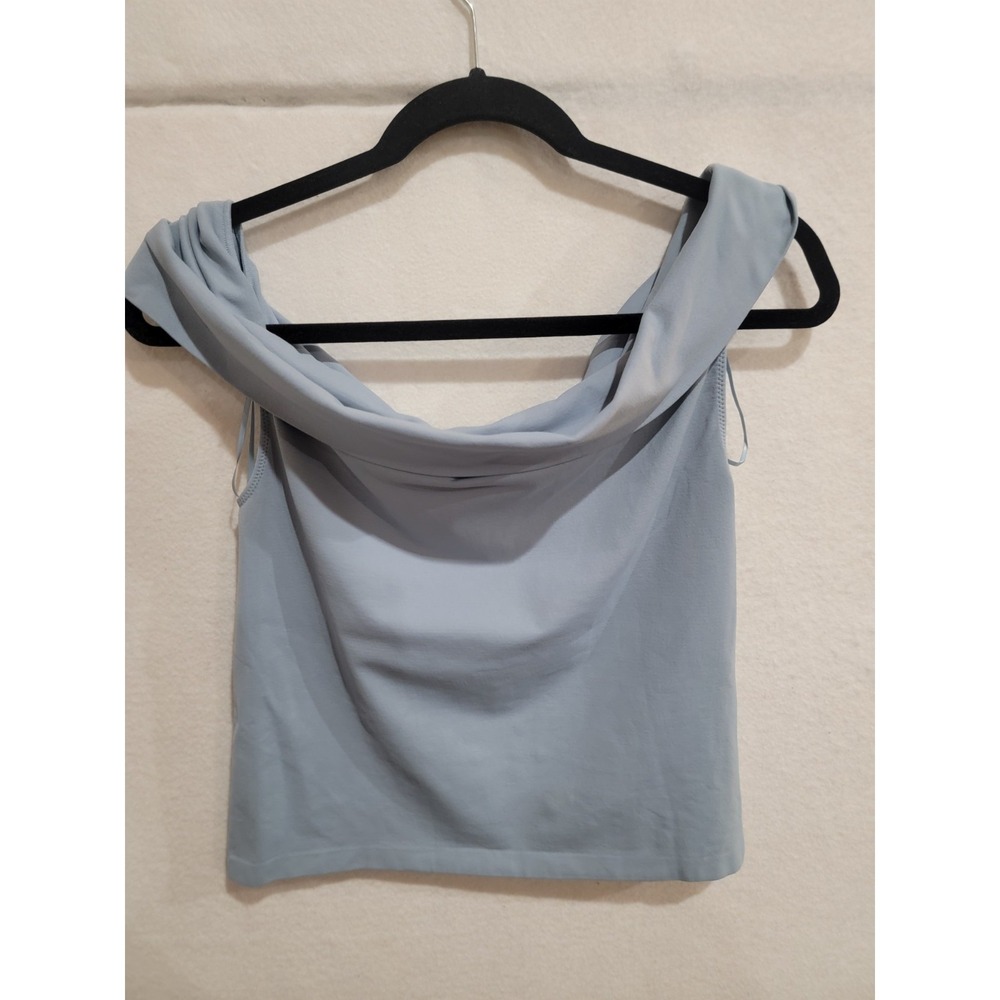 NWT GUESS Light Blue Off Shoulder Top Blouse Cropped Draped Neck Size M/L
